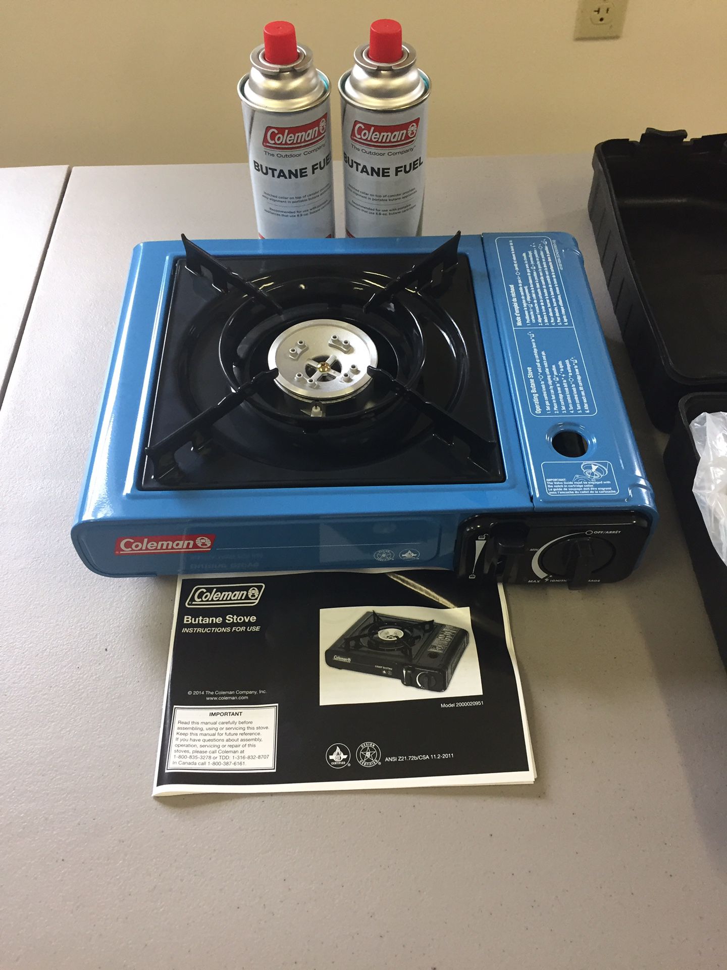 Brand New Coleman Portable Burner With 2 Full Tanks And Storage Container!