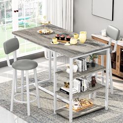 2-person dining table set, modern bar table set with wine rack, counter-height dining table set, suitable for kitchens, apartments, and bars - gray