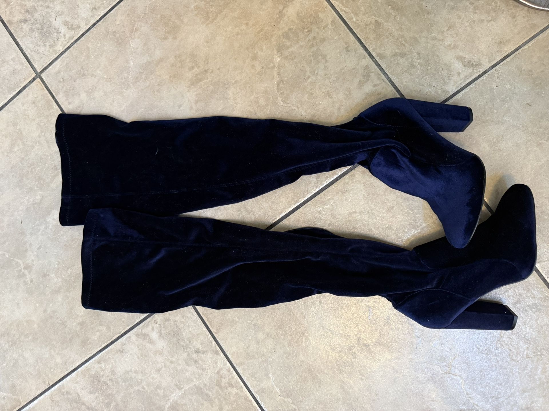 Blue Velvet Thigh High Boots