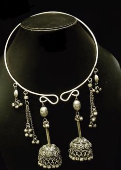 Tribal necklace vintage silver oxidized