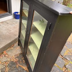 Wood Antique Cabinet With Glass Doors