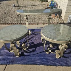 Fancy set of 3 tables with glass tops
