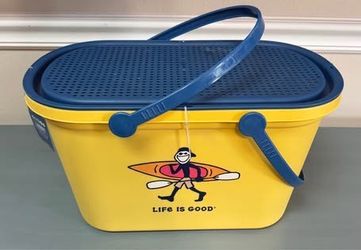 NEW w TAGS Life Is Good Beach Sand Bucket & Toys 10 Pieces Basket Brand just $15