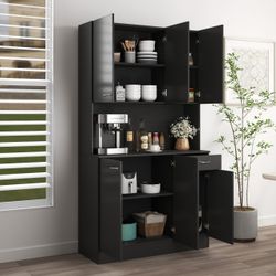 70.87" Tall Wardrobe& Kitchen Cabint, with 6-Doors, 1-Open Shelves and