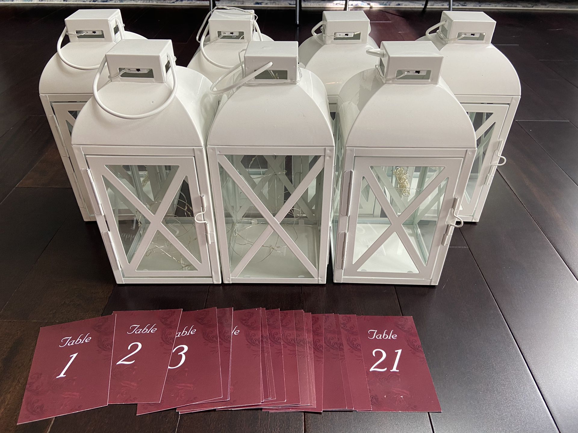 7 White Lanterns and Table Card Numbers