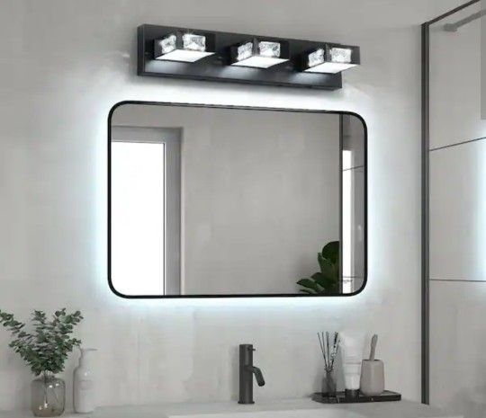 Joossnwell LED 3-light Vanity Fixture Black With Crystal Shades 20.5in New