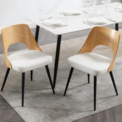 Dining Chairs Set of 2, Open Back 18.5" Seat Height Side Chairs with Black Metal Legs Mid Century Modern Kitchen Chairs for Home Dining Room, White