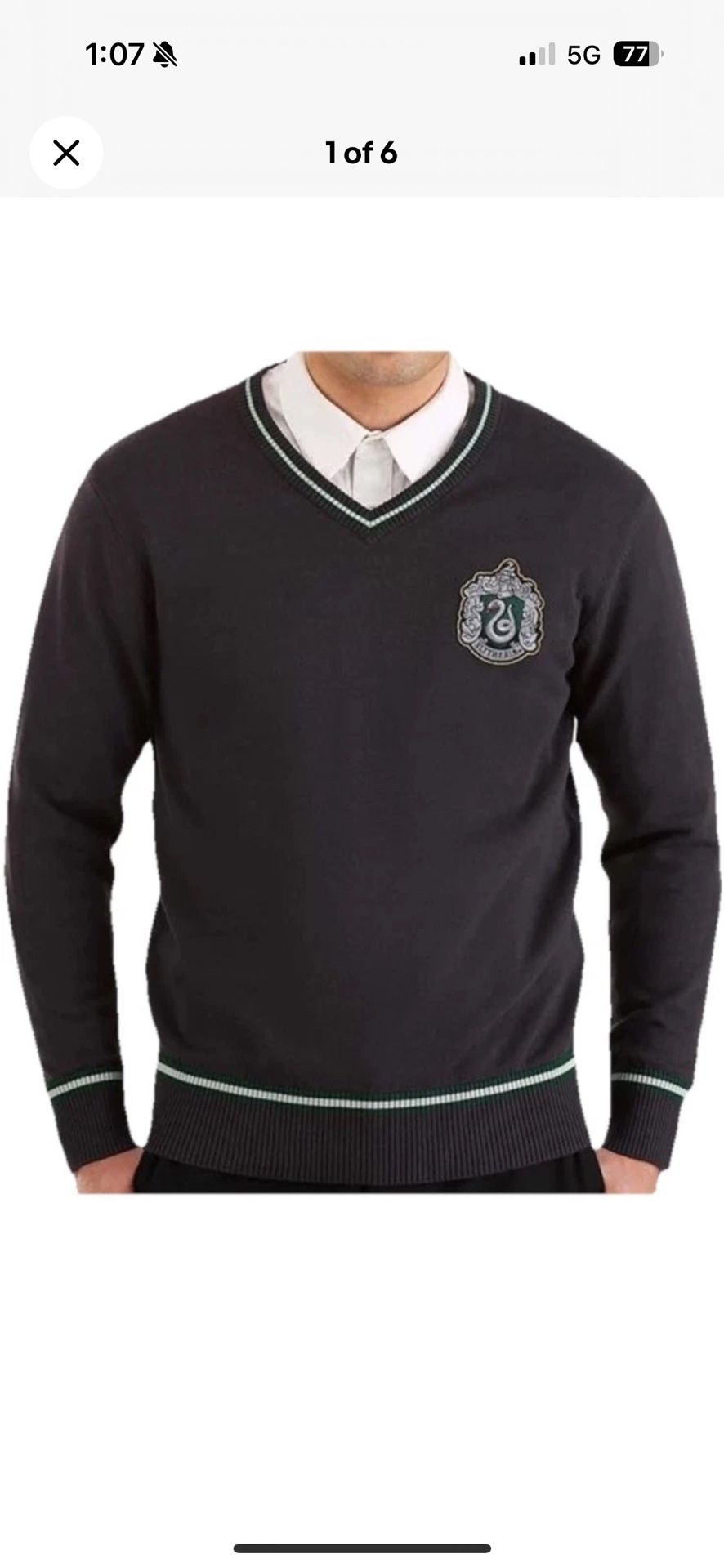 Wizarding World Of Harry Potter Unisex Black Slytherin Patch uniform Cardigan Sweater medium, black/green, machine washable, 100% cotton, RN#55219, ma