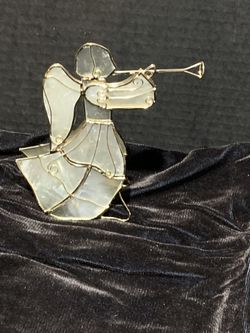 VTG Angel Playing A Horn Figurine Of Seashell & Metal