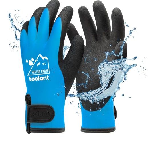 100% Waterproof Gloves for Men and Women, Winter Work Gloves for Cold Weather, Touchsreen, Thermal Insulated Freezer Gloves, With Grip, Blue, Large
