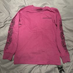Chrome Hearts Pink Long Sleeve Graphic T-Shirt Logo Pocket Crew Neck Jersey