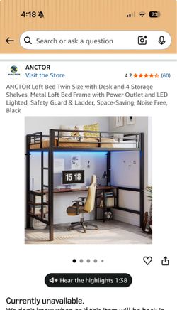 Loft bed frame with desk