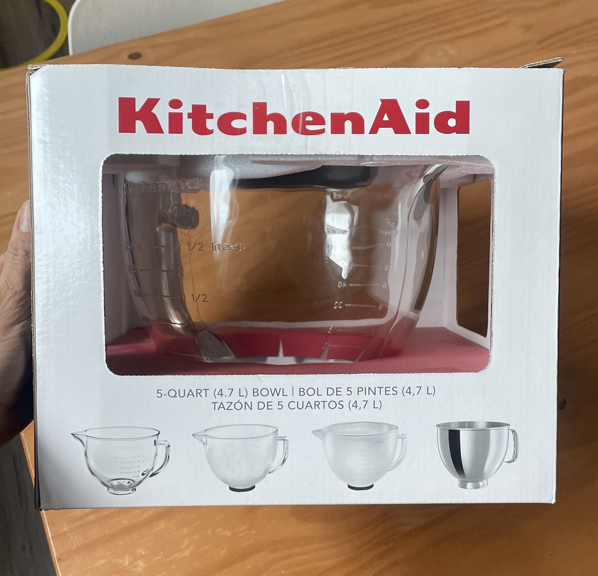 KitchenAid 5-Quart Glass Mixing Bowl with lid and measurement markings