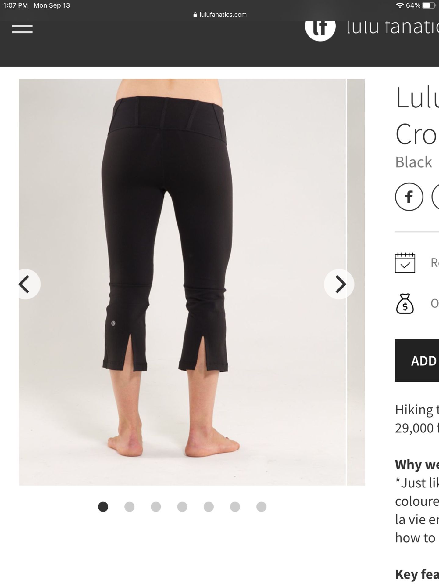 Lululemon Tadasana Slit Crop cropped leggings workout pants size 6 fair condition made with breathable, four-way stretch luon slit in the hem to free 