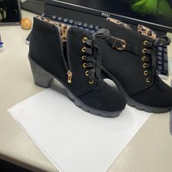New Women's Chunky Heel Lace Up Ankle Boots