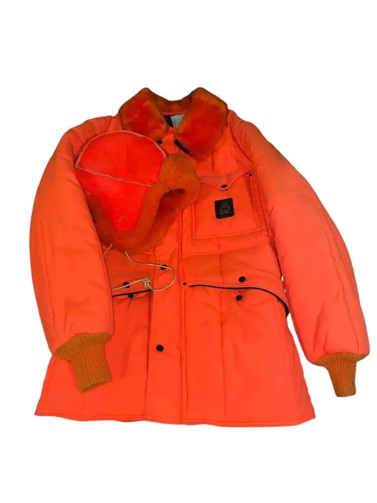 Vintage 70s REFRIGIWEAR Extreme Cold Weather Gear Neon Orange Jacket and Hat Faux Fur Trim Men’s Medium