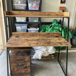 Desk With Shelf And Matching File Cabinet 