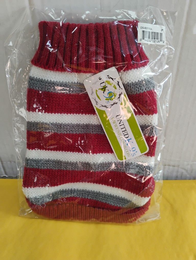 United K-9's red, white, and grey striped S dog sweater DS-B0115A 8"
