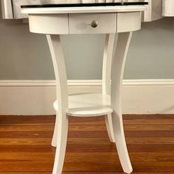 Round solid wood white occasional table with glass protector