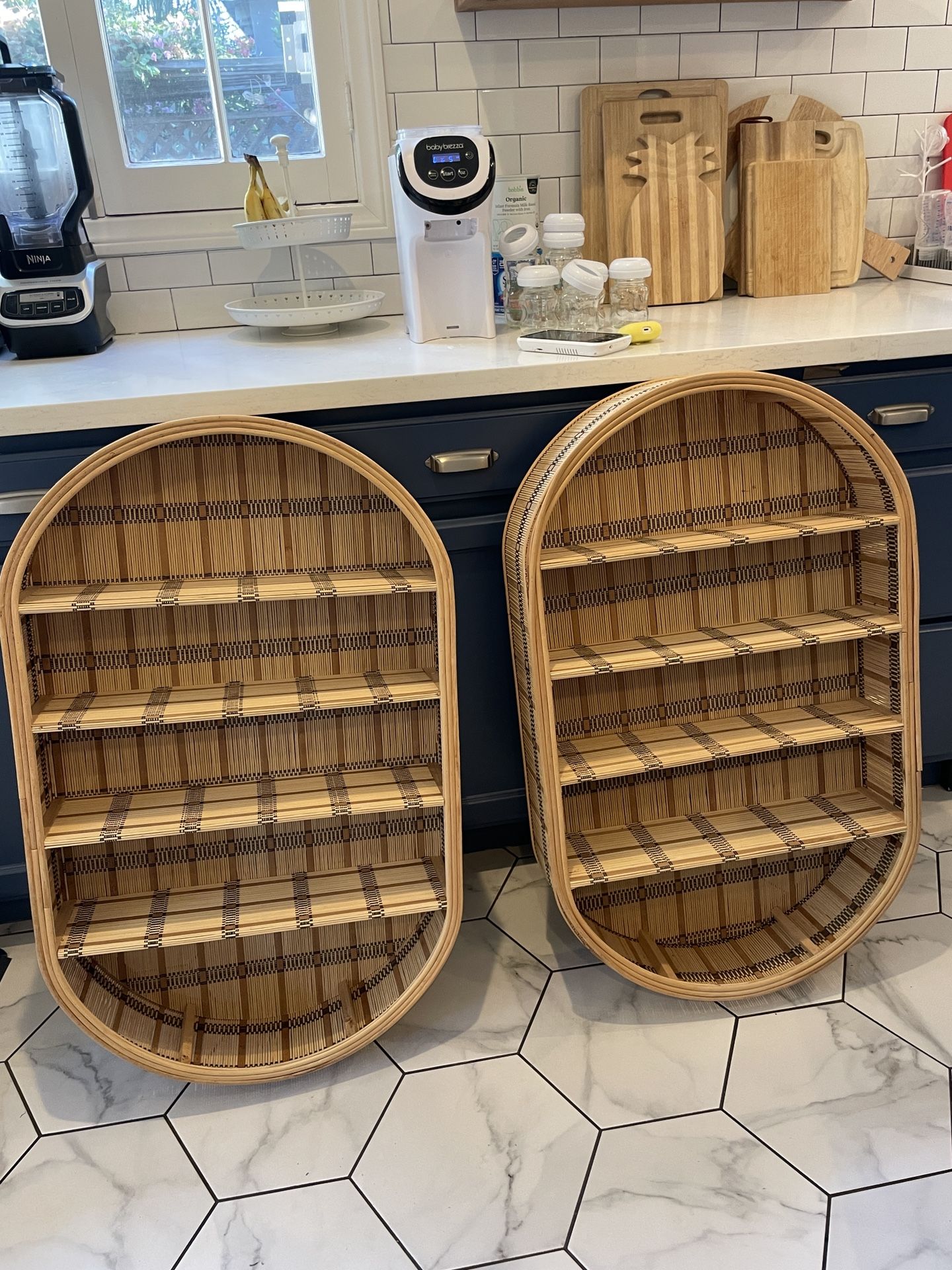 Two Rattan Wall Shelves