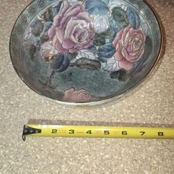 Toyo Vtg Chinese Rose Bowl Gold Decorative Enameled Green Painted