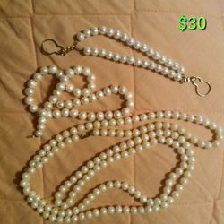 A Set Of Pearl Short Necklace, Long Necklace And Bracelet 