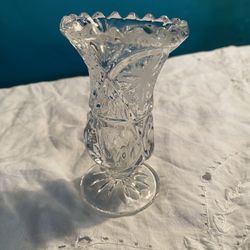 Vintage Glassware -Crystal Footed Mini Vase Zajecar Yugoslavia Sawtooth Rim $15
