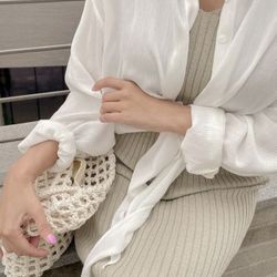  Ladies' Solid Color Belted Shirt With A Designer Touch, For Layering Outfits