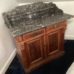 Antique Marble Top Walnut Sideboard