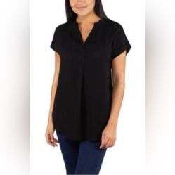 RACHEL Rachel Roy Black Relaxed Mandarin Collar Blouse 