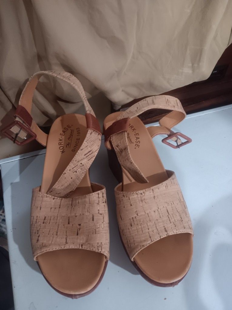 Used Kork-Ease Wedge Platform Sandals Womens Keirn 8M Brown Cork Ankle Strap