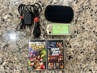Sony PSP 1000 Champagne Gold Console + Case, Charger, Games Tested