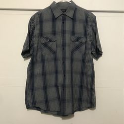 Alfani XL Blue Plaid Button down Shirt With pockets 