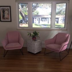 Pink velvet chairs and table  