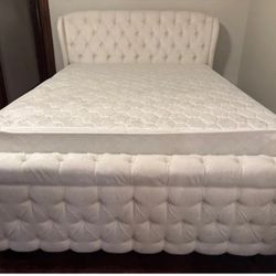 Velvet Sleigh Bed - Cream