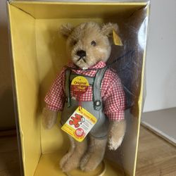Steiff Hans Lederhosen Teddy Bear 0276/28 With Stand 11 Inch 1980’s West Germany