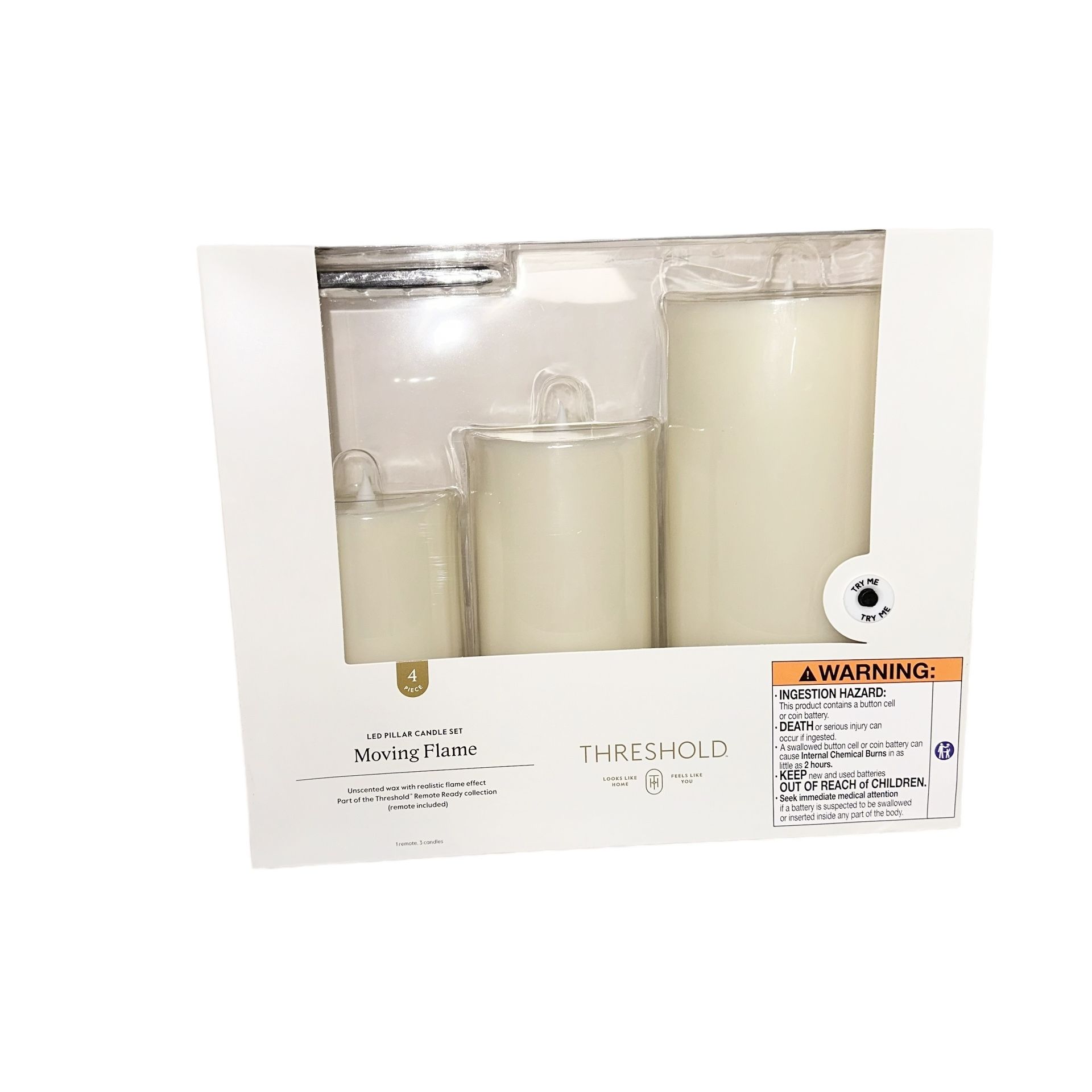 3pk LED Candles Cream - Threshold Paraffin Wax, Pillar Style, Indoor/Outdoor Use