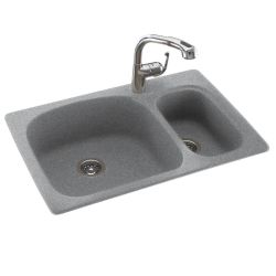 Swan Drop-In/Undermount Solid Surface 33 in. 1-Hole 70/30 Double Bowl Kitchen Sink in Gray Granite $149.99
