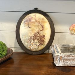 Vintage Countryside Convex Beaded Glass Plaque