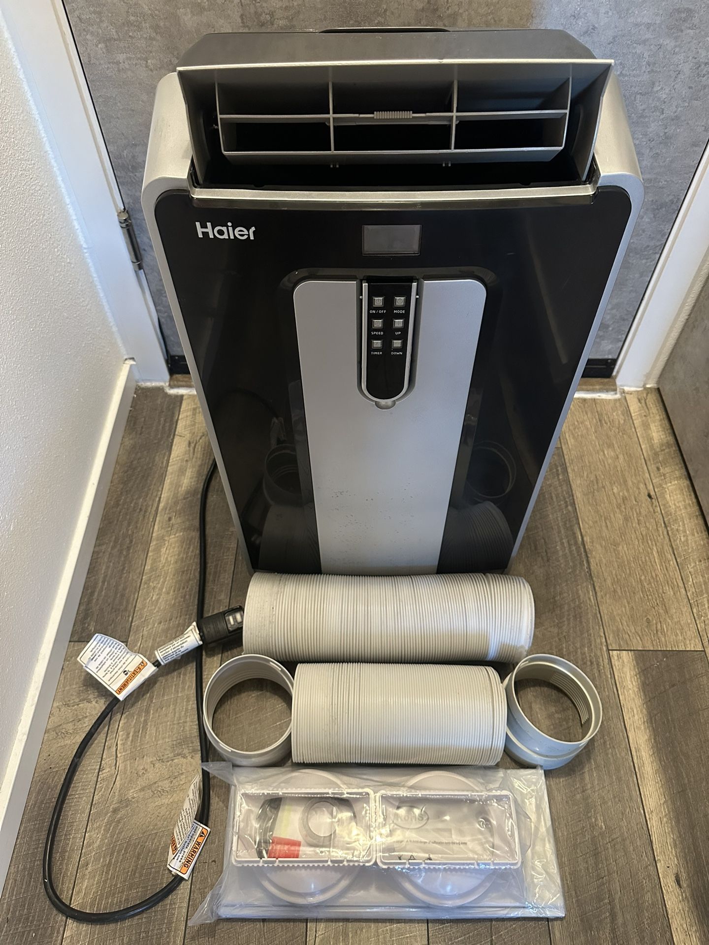 Haier 14k BTU Dual‑Hose AC + Heater w/ Remote, Manual & New Vent Kit