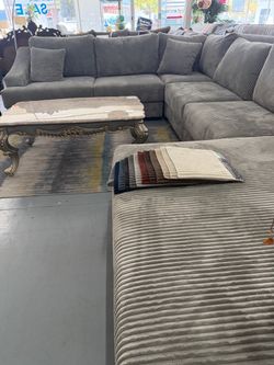 Gray Corduroy Sectional Sofa with Chaise