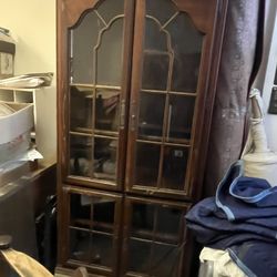French  Napoleonic Style  Library Cabinet W/ Glass Doors .