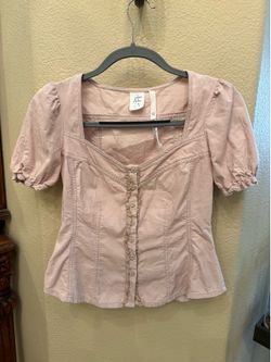 EDME & ESYLLTE Women Soft Pink Corduroy Puff Sleeve Button Front Top Size 2