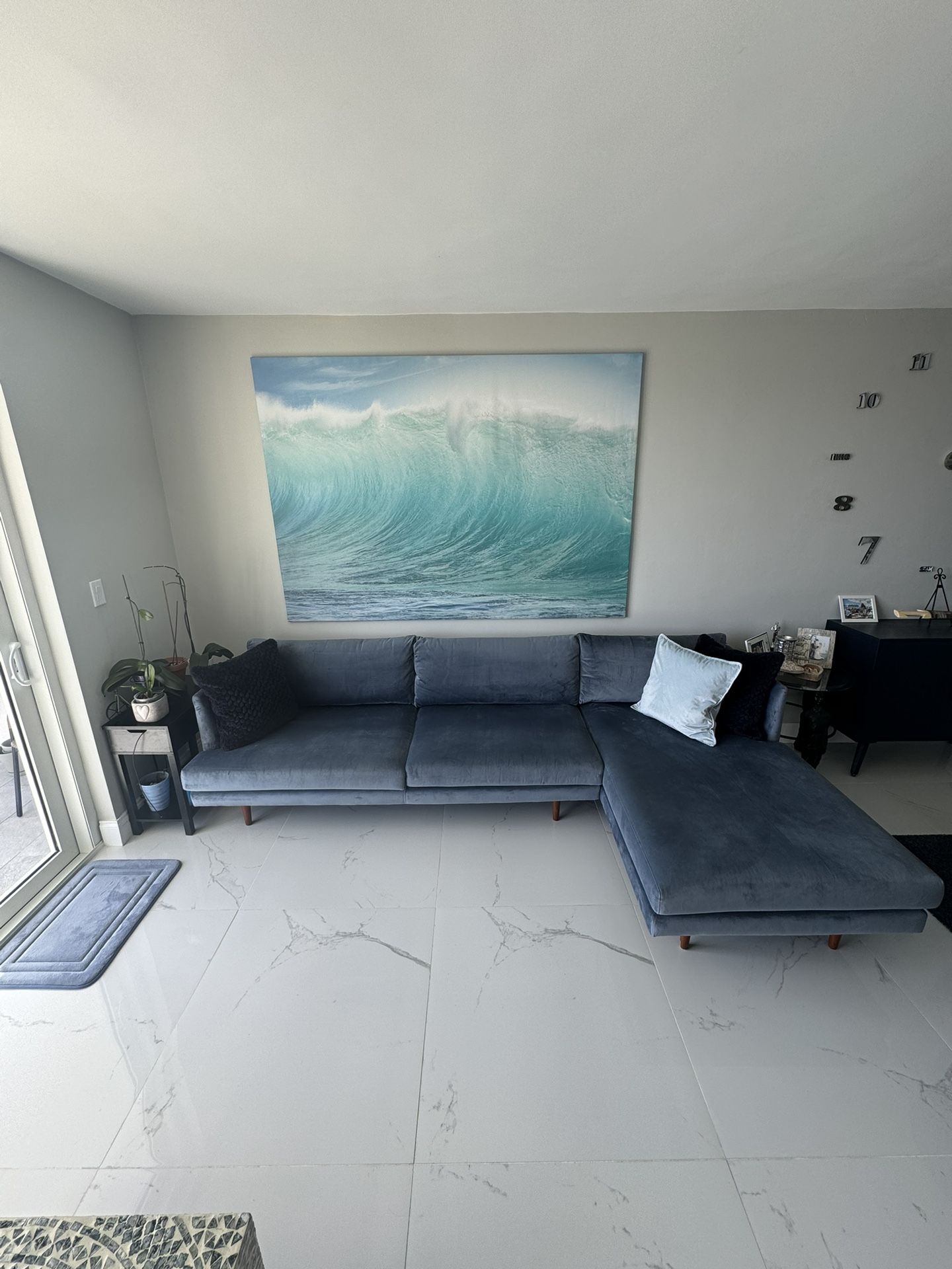 LIKE NEW Modern Couch | Upholstered Navy Blue Sectional | L-Shape Couch