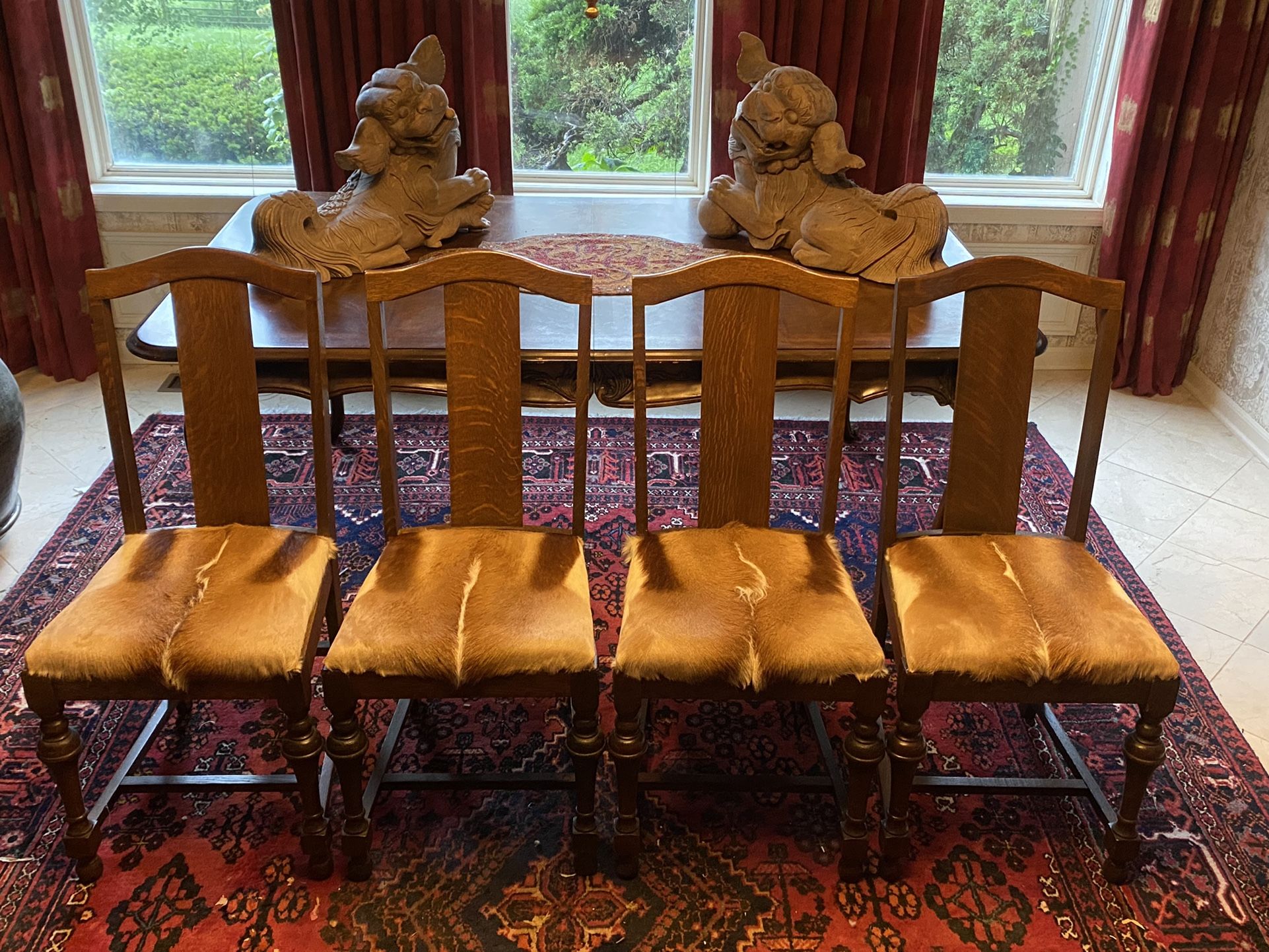 Set Of (5) Not (4) Antique Chairs With Real Chevrotain Fur
