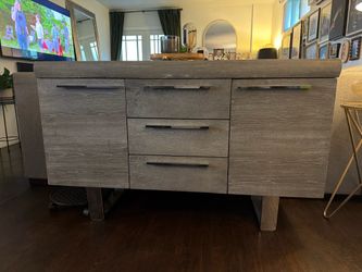 Modern Grey Wood Sideboard with Chrome Accents