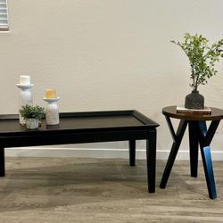 Beautiful Unique Modern End Table - Circular Top - Brown/Wood Black Legs - MCM