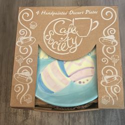 Brand New  VTG Easter Dessert Plate Set - Hand-Painted Easter Egg Design Plates