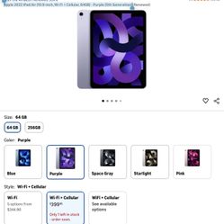 AppleM1 iPad Air (10.9-inch, Wi-Fi + Cellular, 64GB) - Purple (5th Generation)