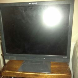 Planar Monitor and CPU. Desk computer.